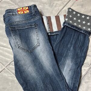 Machine Blue Straight Jeans with Star Cuff